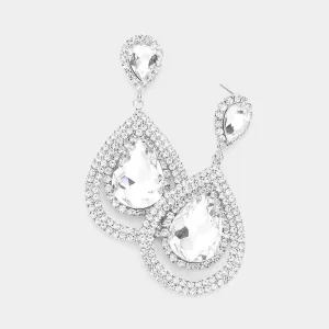 Clear Crystal Teardrop Stone Rhinestone Accented Dangle Earrings  | Pageant Earrings  | 526743