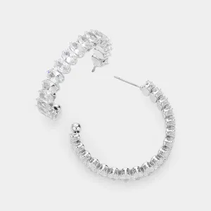 Clear Marquise Stone Half Hoop Pageant Earrings on Silver | Interview Earrings |  609929