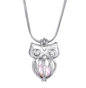 CLOSEOUT SPECIAL - Cage pendant Sterling Silver for 5mm to 7.5mm Loose Pearl or White Gold Plated for 5mm to 9mm Pearl Owl (SCP42, CP42)