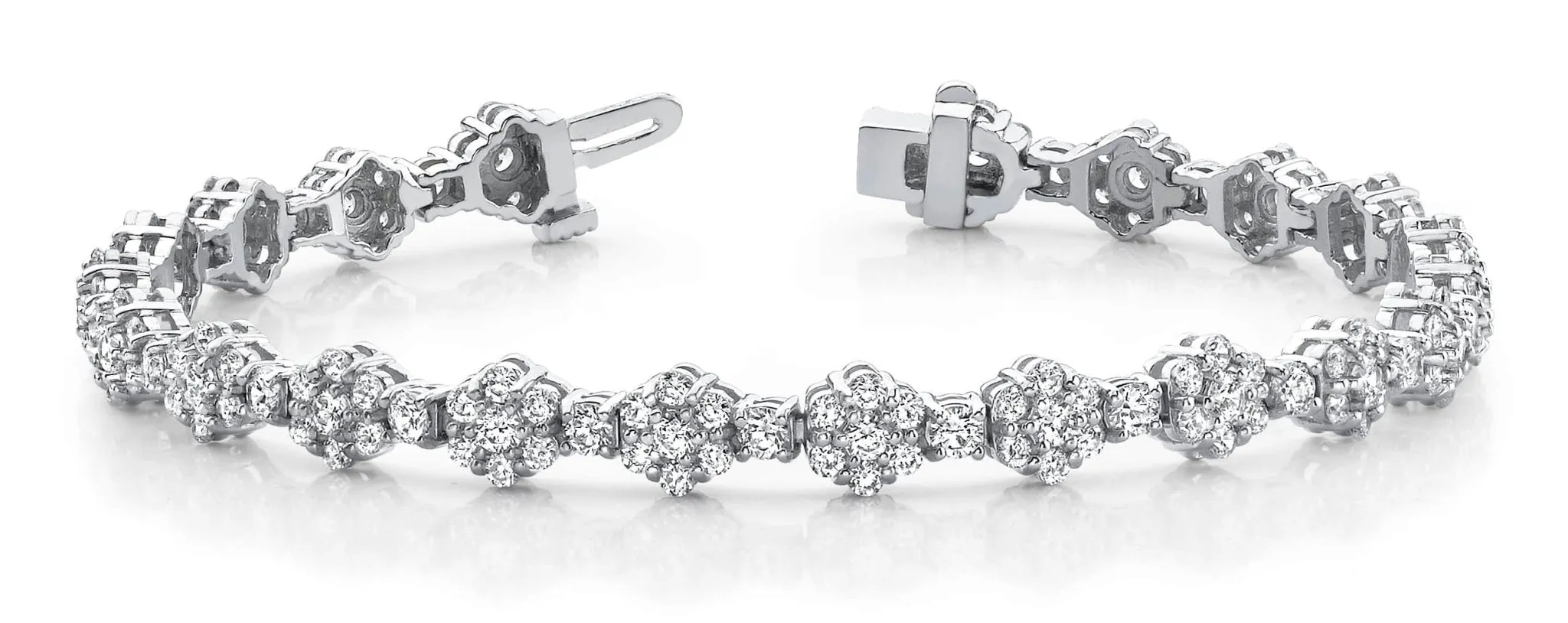Cluster Flower Link Diamond Bracelet with 4.64 ct.(finished) 1.7mm, 2.2mm, 2.5mm