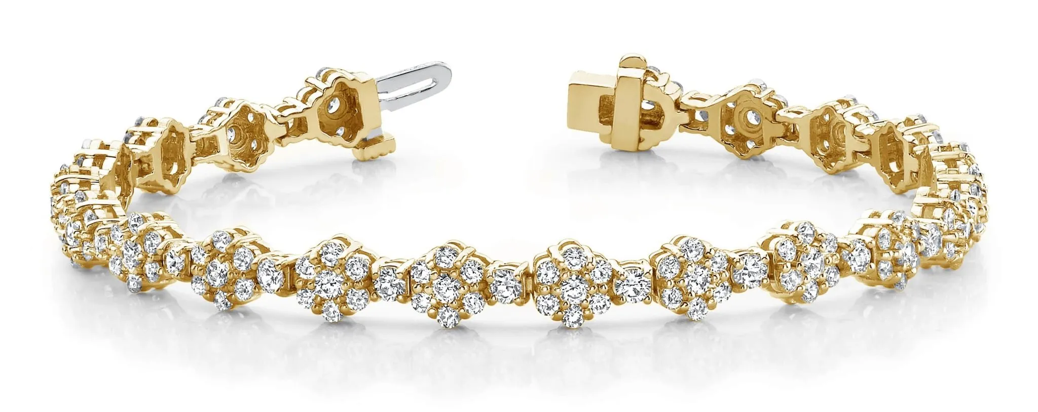 Cluster Flower Link Diamond Bracelet with 4.64 ct.(finished) 1.7mm, 2.2mm, 2.5mm
