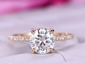 Colorless Moissanite Engagement Ring Rose Gold Pave Setting Vintage Unique Round Diamond Wedding Enternity Promise Anniversary Gift