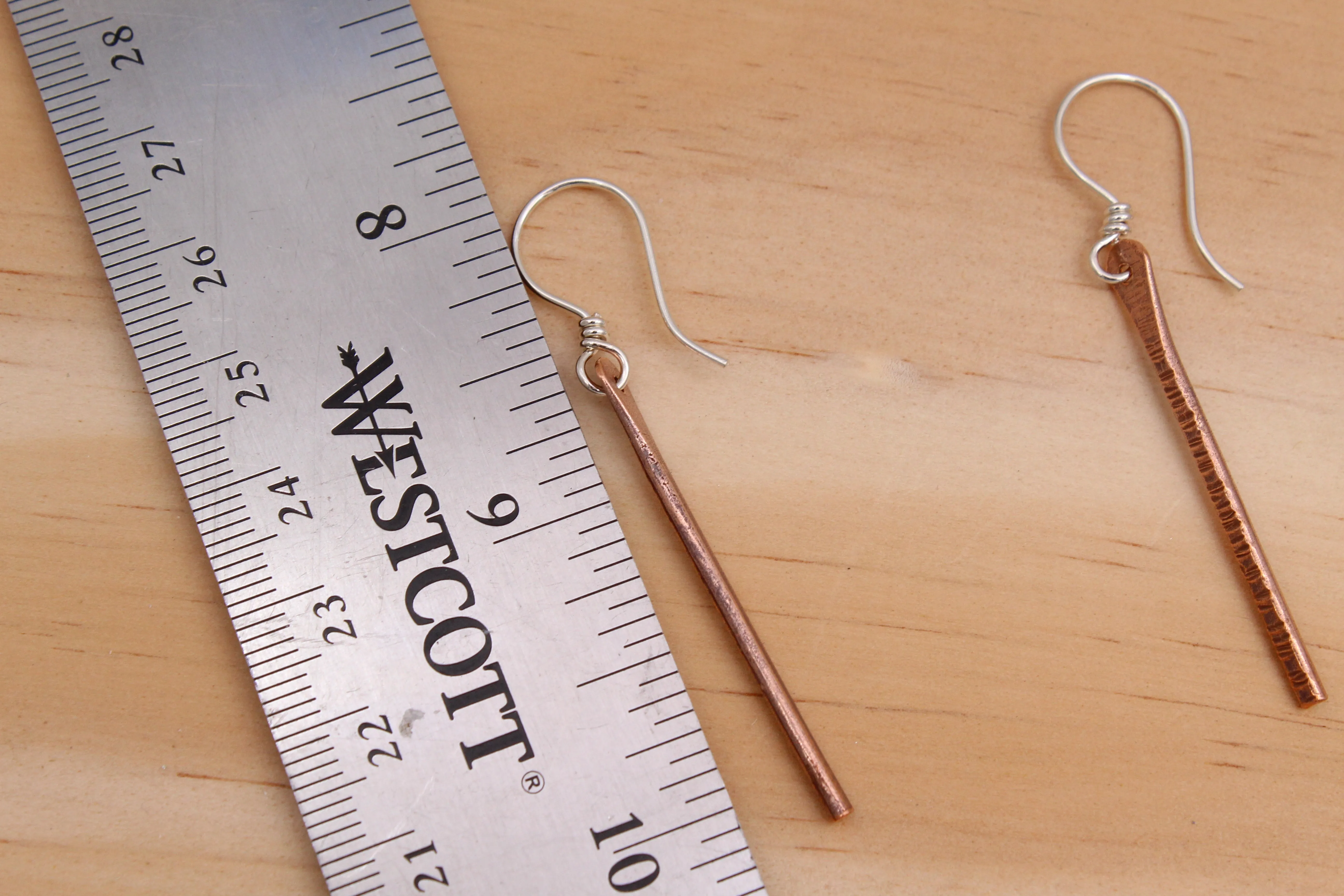 Copper Stick Dangle Earrings - Long - Hammered or Textured