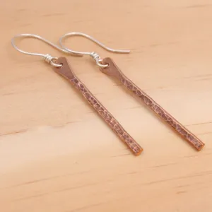 Copper Stick Dangle Earrings - Long - Hammered or Textured