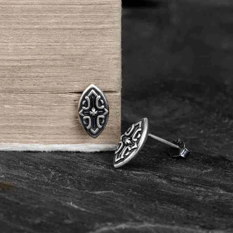 Cross Shield Badge Stud Earrings