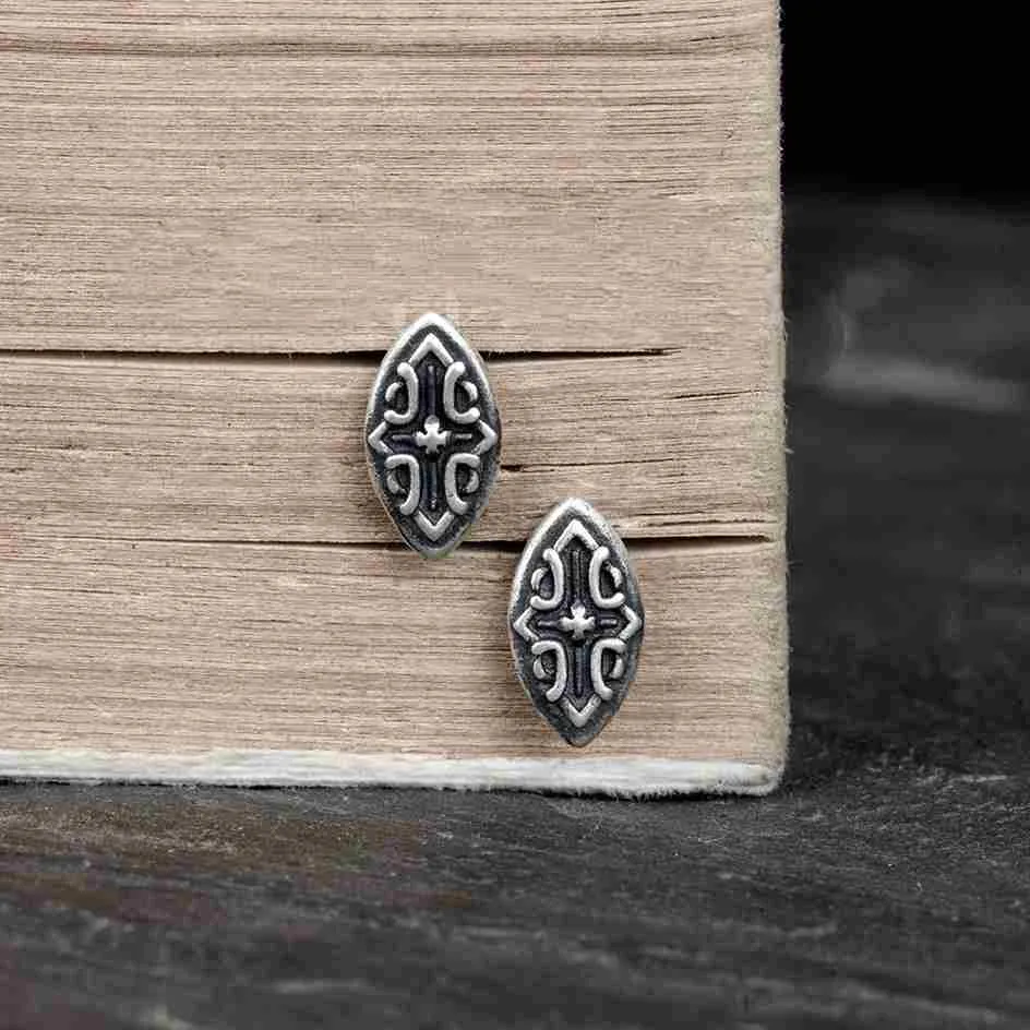 Cross Shield Badge Stud Earrings
