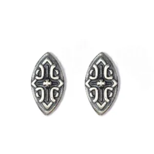 Cross Shield Badge Stud Earrings