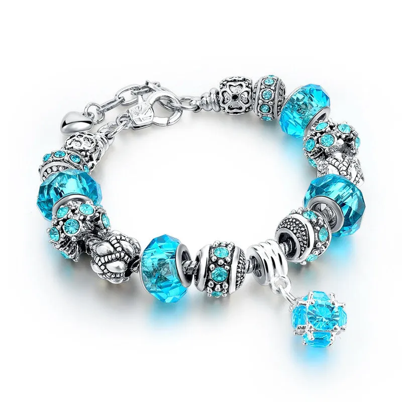 Crystal Beads Diy Charm Bracelets For Women Femme Bracelets With Stones Vintage Silver Sapphire-Jewelry Ruby Pulseras Mujer