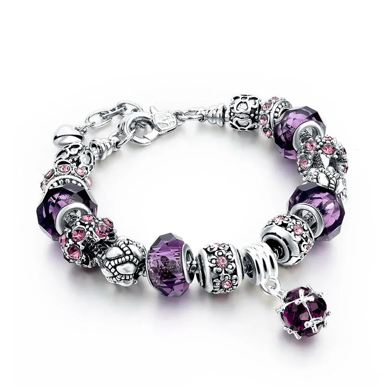 Crystal Beads Diy Charm Bracelets For Women Femme Bracelets With Stones Vintage Silver Sapphire-Jewelry Ruby Pulseras Mujer