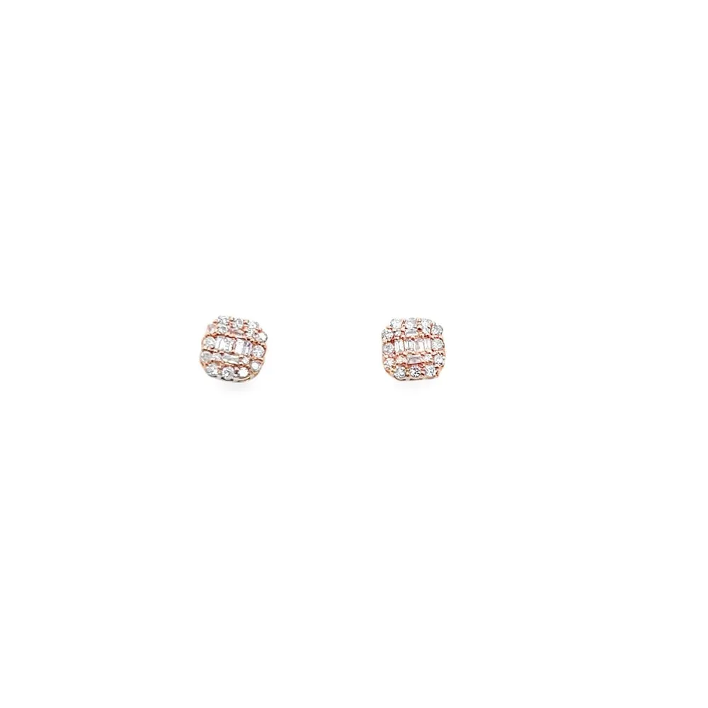 Cushion Baguette Diamond Earrings .15cttw 10K Gold