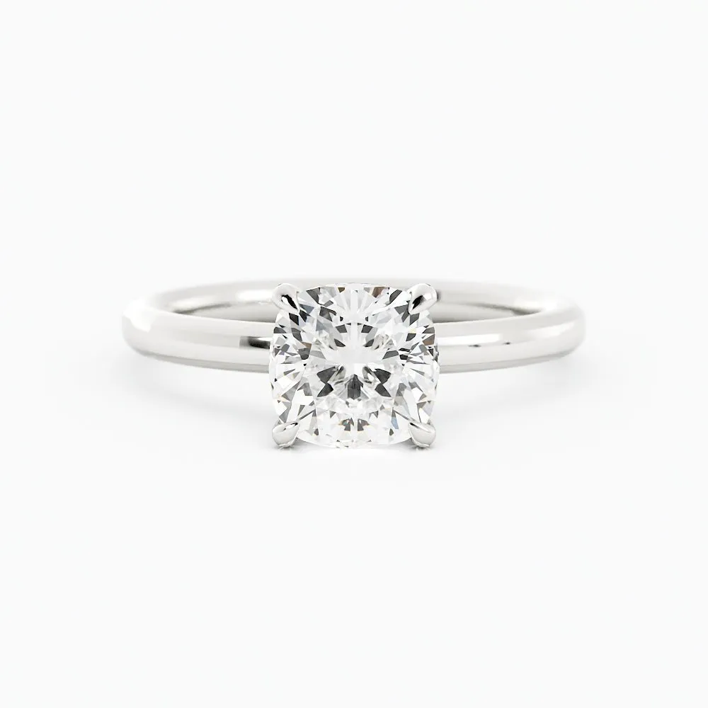 Cushion-Cut Solitaire Four-Prong Setting Diamond Engagement Ring