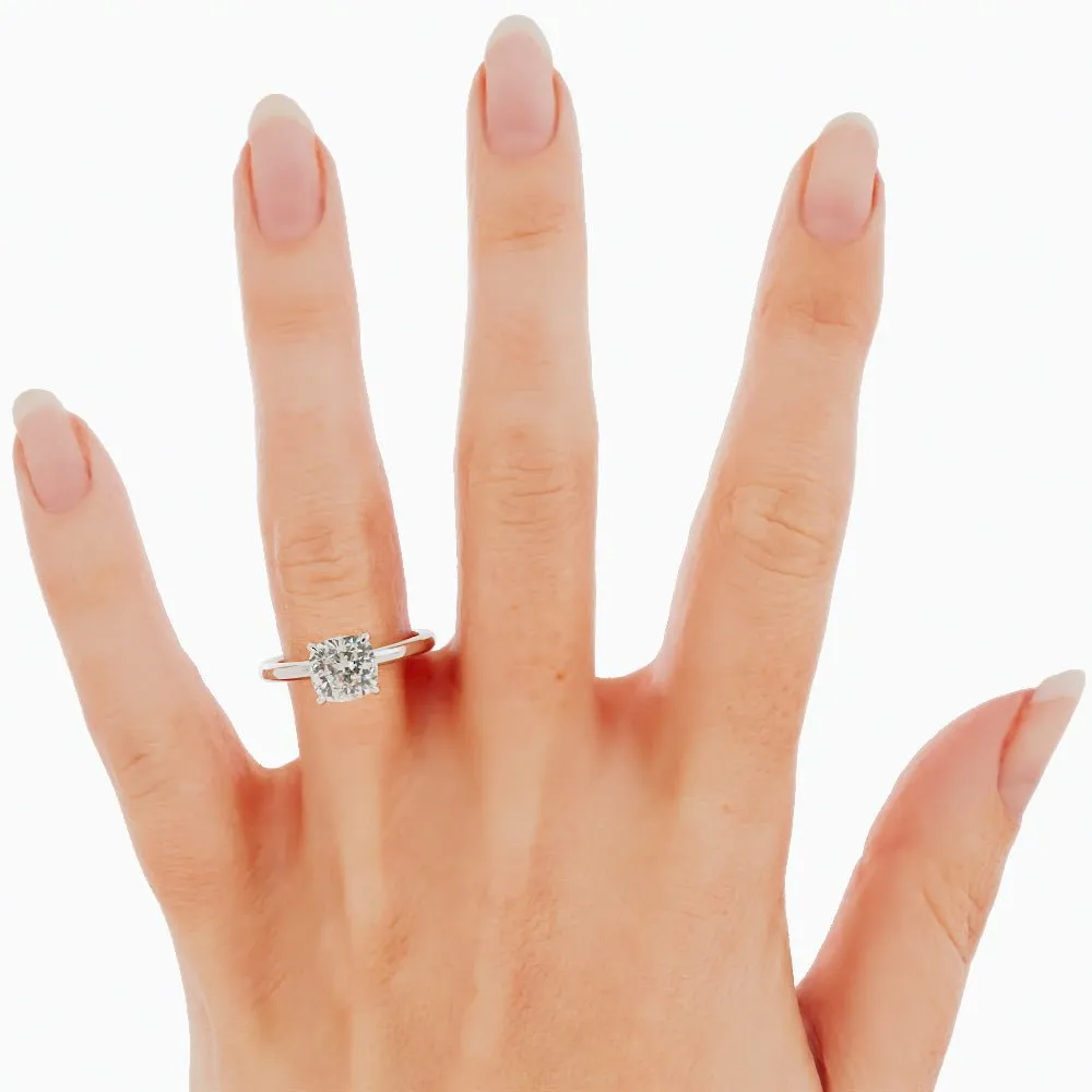 Cushion-Cut Solitaire Four-Prong Setting Diamond Engagement Ring