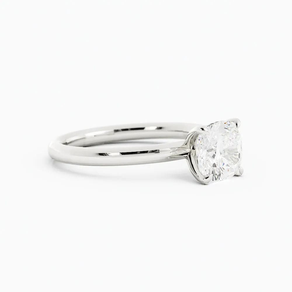Cushion-Cut Solitaire Four-Prong Setting Diamond Engagement Ring
