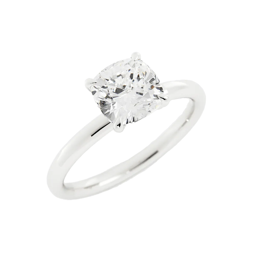 Cushion-Cut Solitaire Four-Prong Setting Diamond Engagement Ring