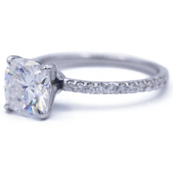 Cushion Moissanite 4 Claw Prongs Diamond Accent Ice Solitaire Ring