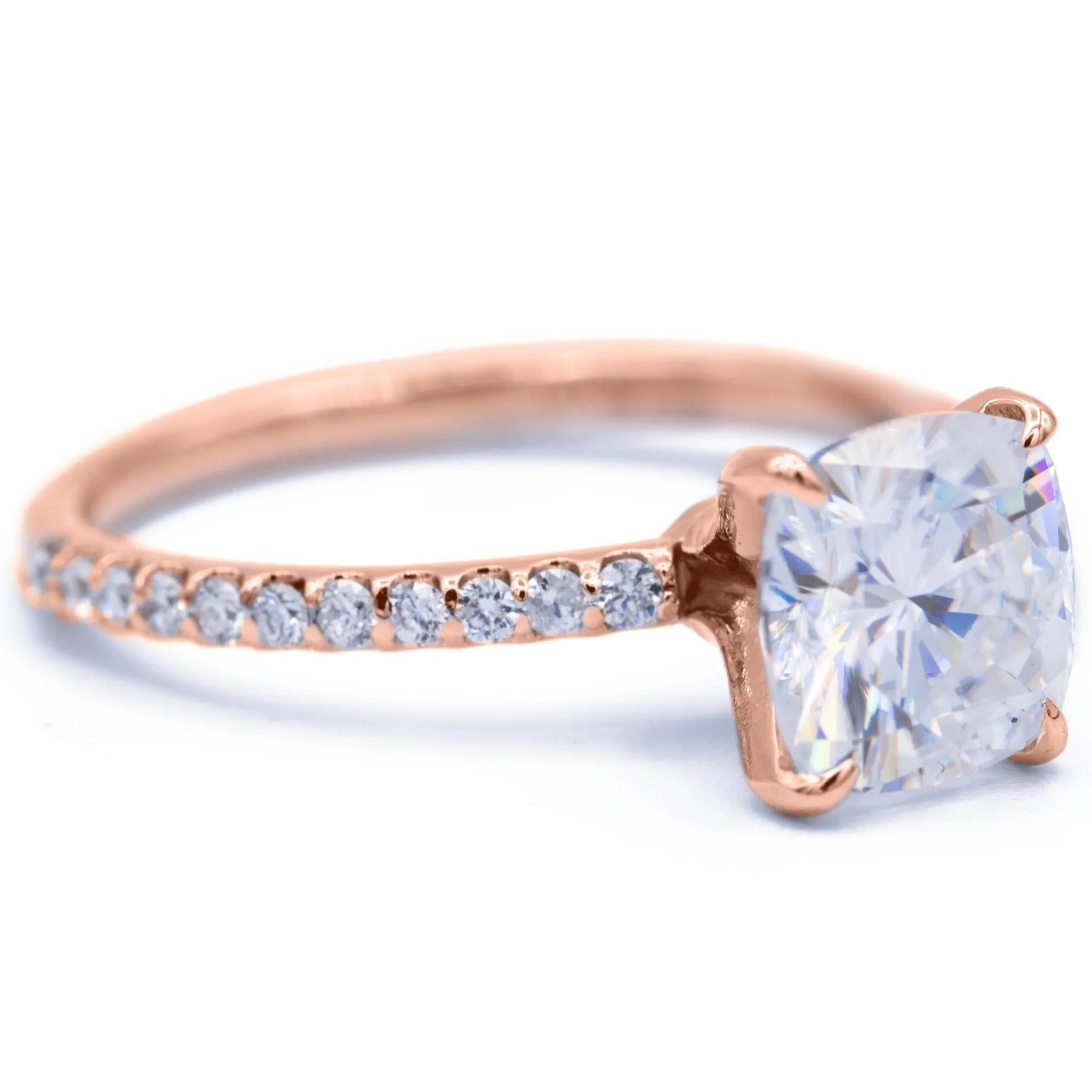 Cushion Moissanite 4 Claw Prongs Diamond Accent Ice Solitaire Ring