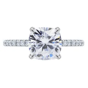 Cushion Moissanite 4 Claw Prongs Diamond Accent Ice Solitaire Ring
