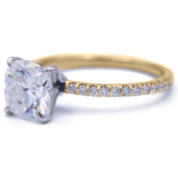 Cushion Moissanite 4 Claw Prongs Diamond Accent Ice Solitaire Ring