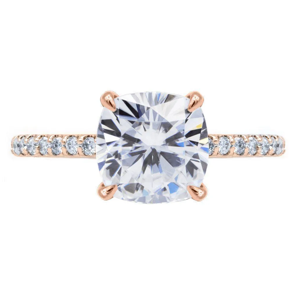 Cushion Moissanite 4 Claw Prongs Diamond Accent Ice Solitaire Ring