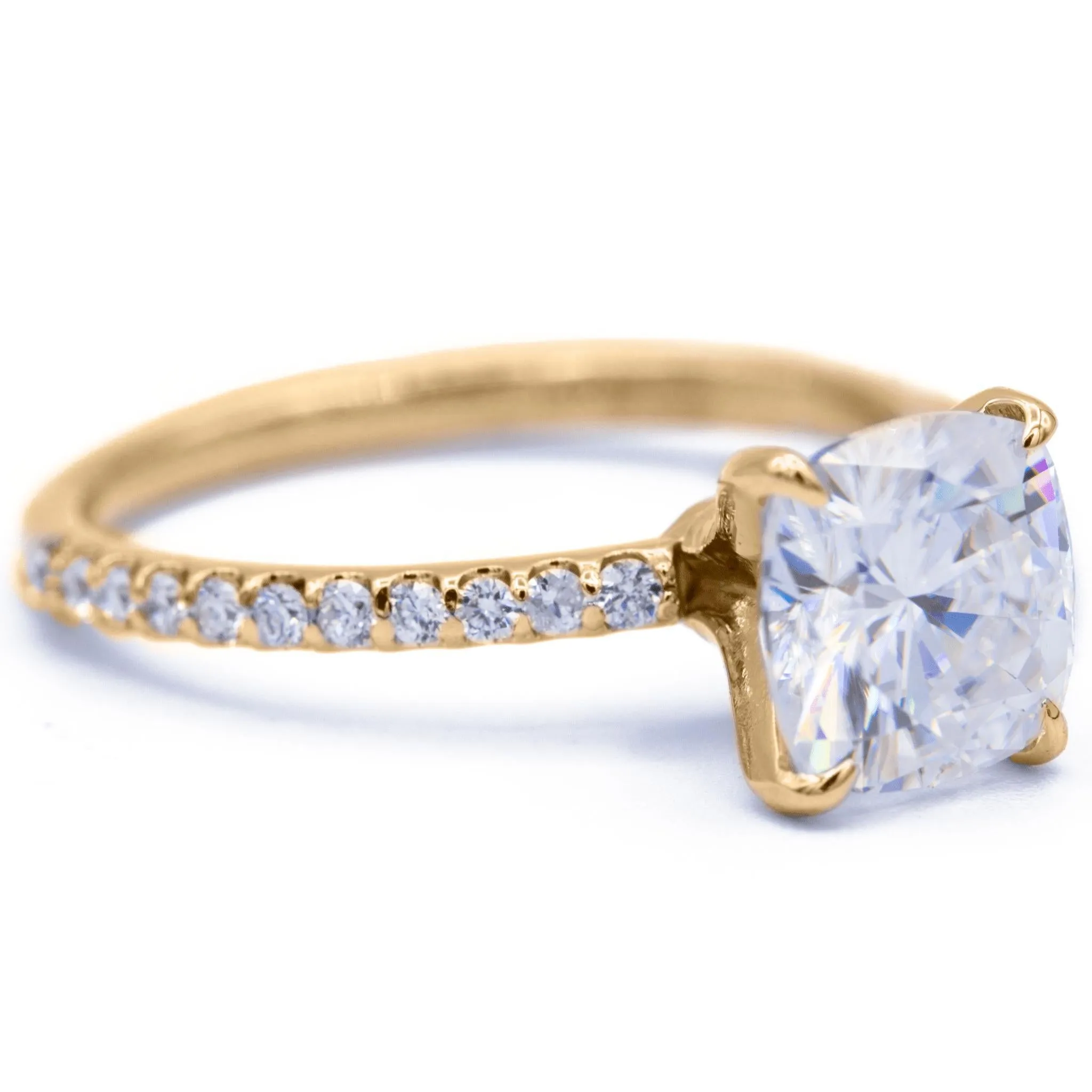Cushion Moissanite 4 Claw Prongs Diamond Accent Ice Solitaire Ring