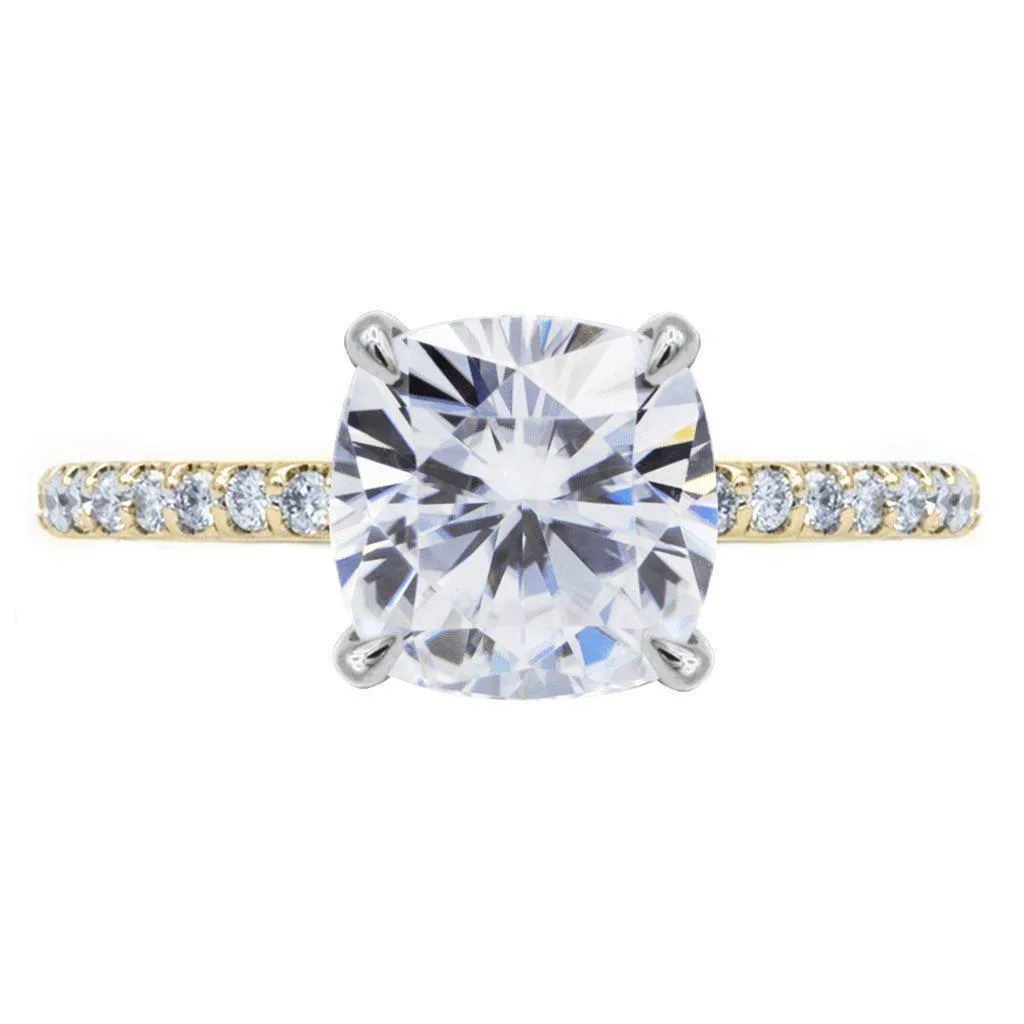 Cushion Moissanite 4 Claw Prongs Diamond Accent Ice Solitaire Ring