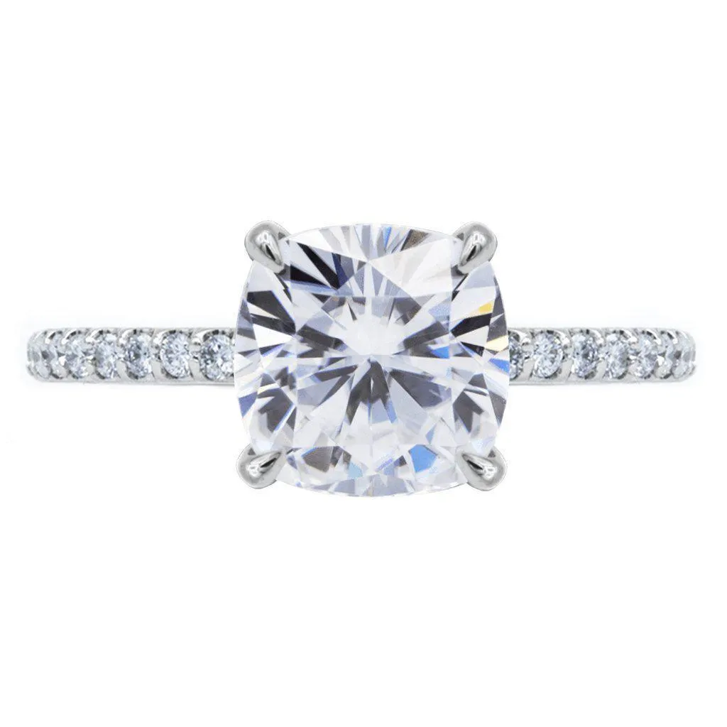 Cushion Moissanite 4 Claw Prongs Diamond Accent Ice Solitaire Ring
