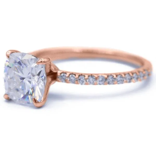 Cushion Moissanite 4 Claw Prongs Diamond Accent Ice Solitaire Ring