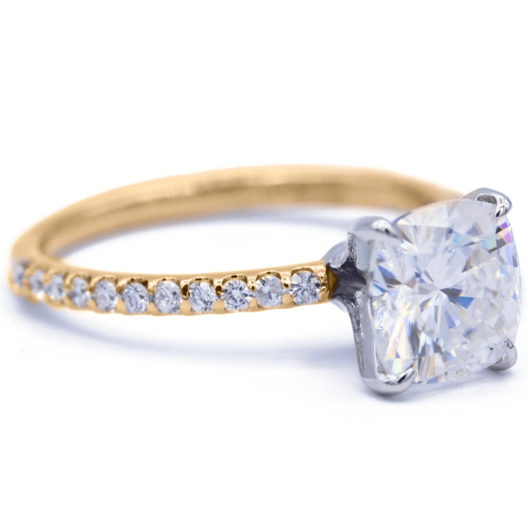 Cushion Moissanite 4 Claw Prongs Diamond Accent Ice Solitaire Ring