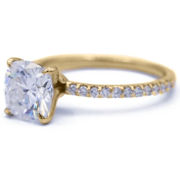 Cushion Moissanite 4 Claw Prongs Diamond Accent Ice Solitaire Ring