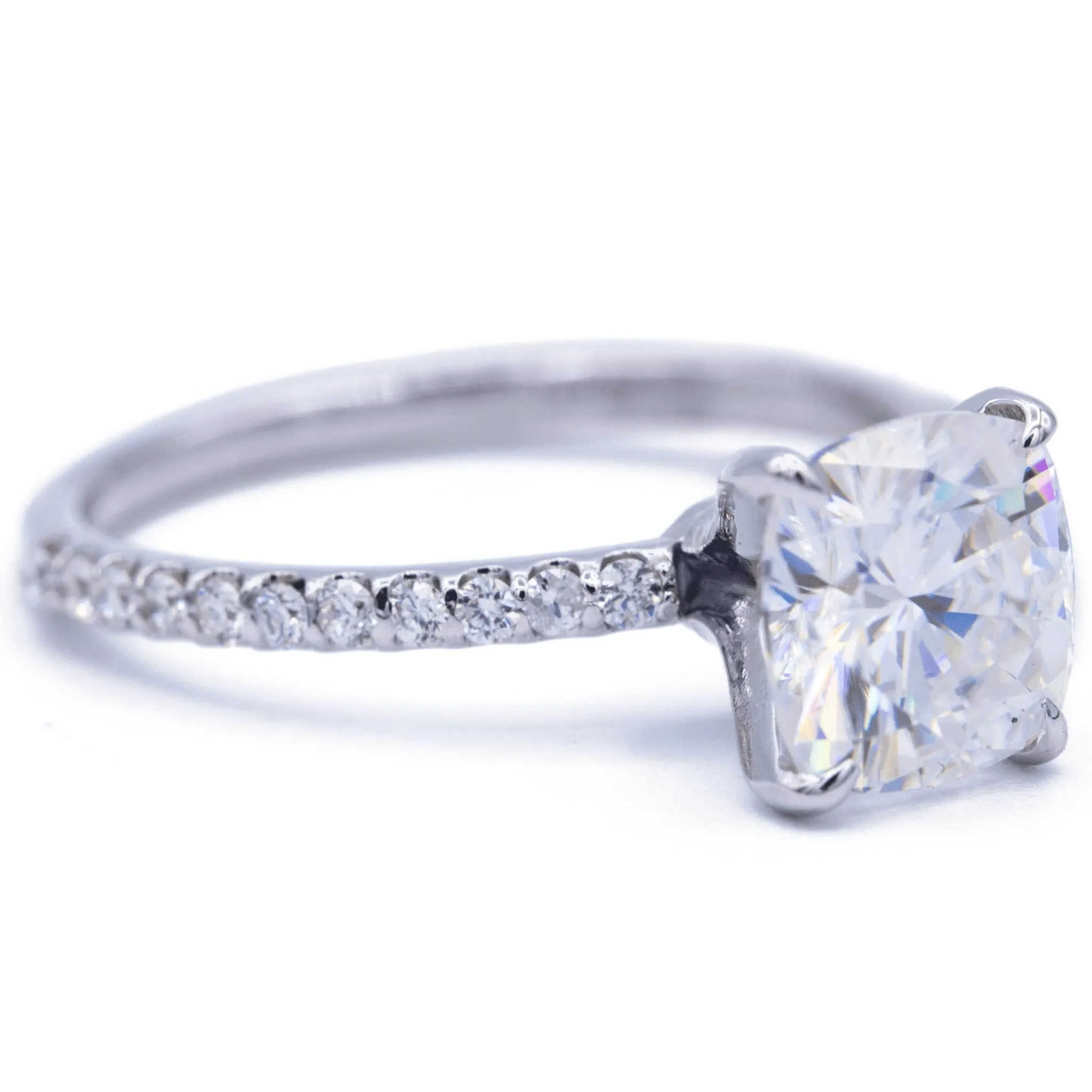 Cushion Moissanite 4 Claw Prongs Diamond Accent Ice Solitaire Ring
