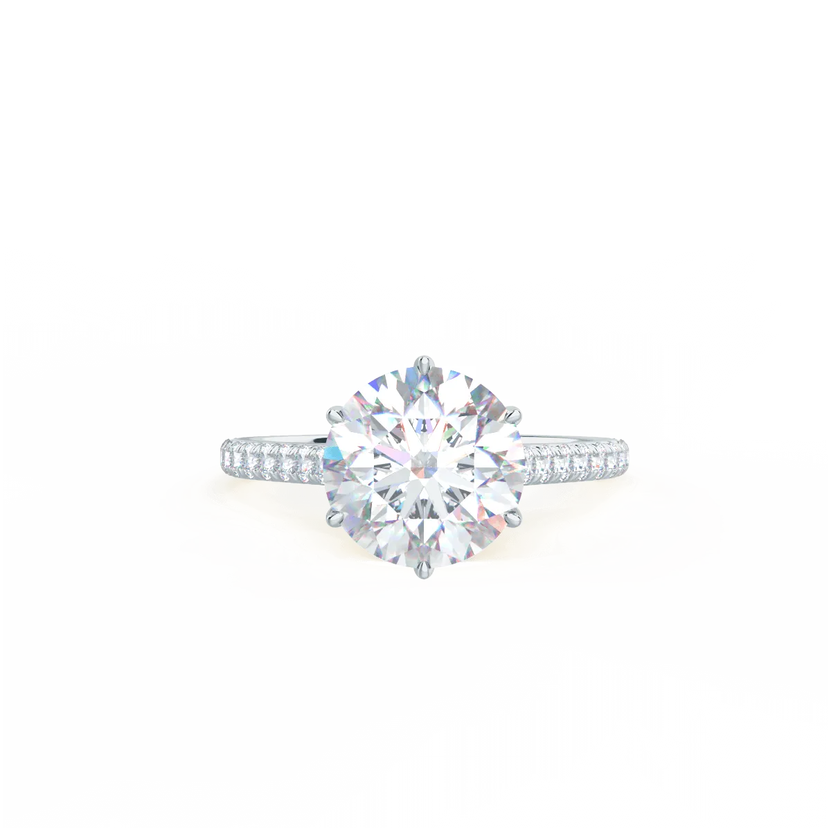 Custom Round Brilliant 6-Prong Solitaire & Pavé Diamond Ring