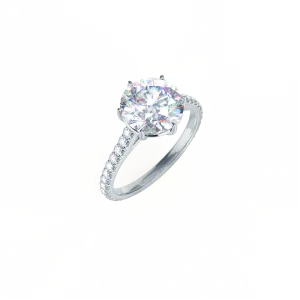 Custom Round Brilliant 6-Prong Solitaire & Pavé Diamond Ring