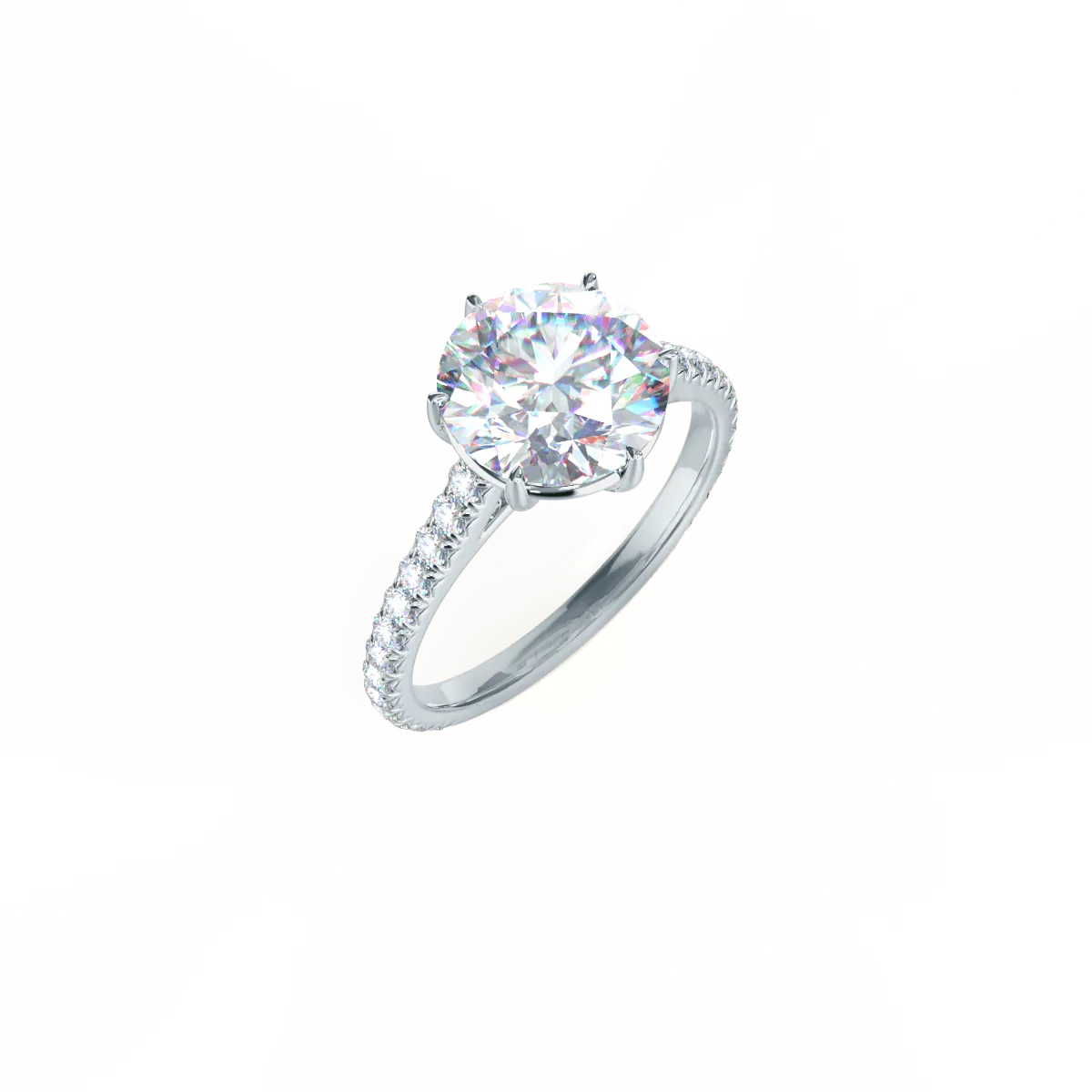 Custom Round Brilliant 6-Prong Solitaire & Pavé Diamond Ring