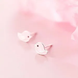 Cute Pink Small Birds Silver Studs Earrings-SS023