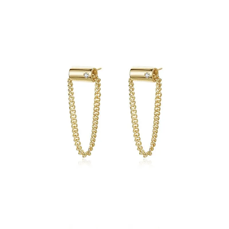 Cylindrical Chain Stud Earrings 925 Sterling Silver