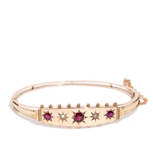 Darana Antique Edwardian Ruby & Diamond Bangle 9ct Gold