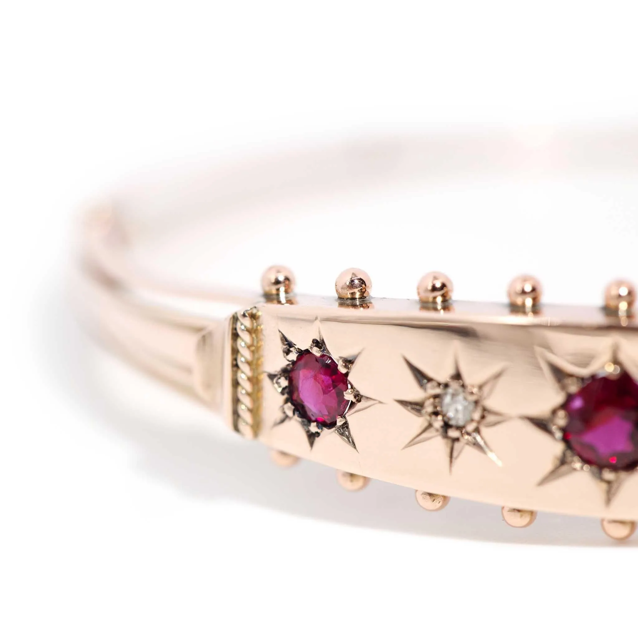 Darana Antique Edwardian Ruby & Diamond Bangle 9ct Gold