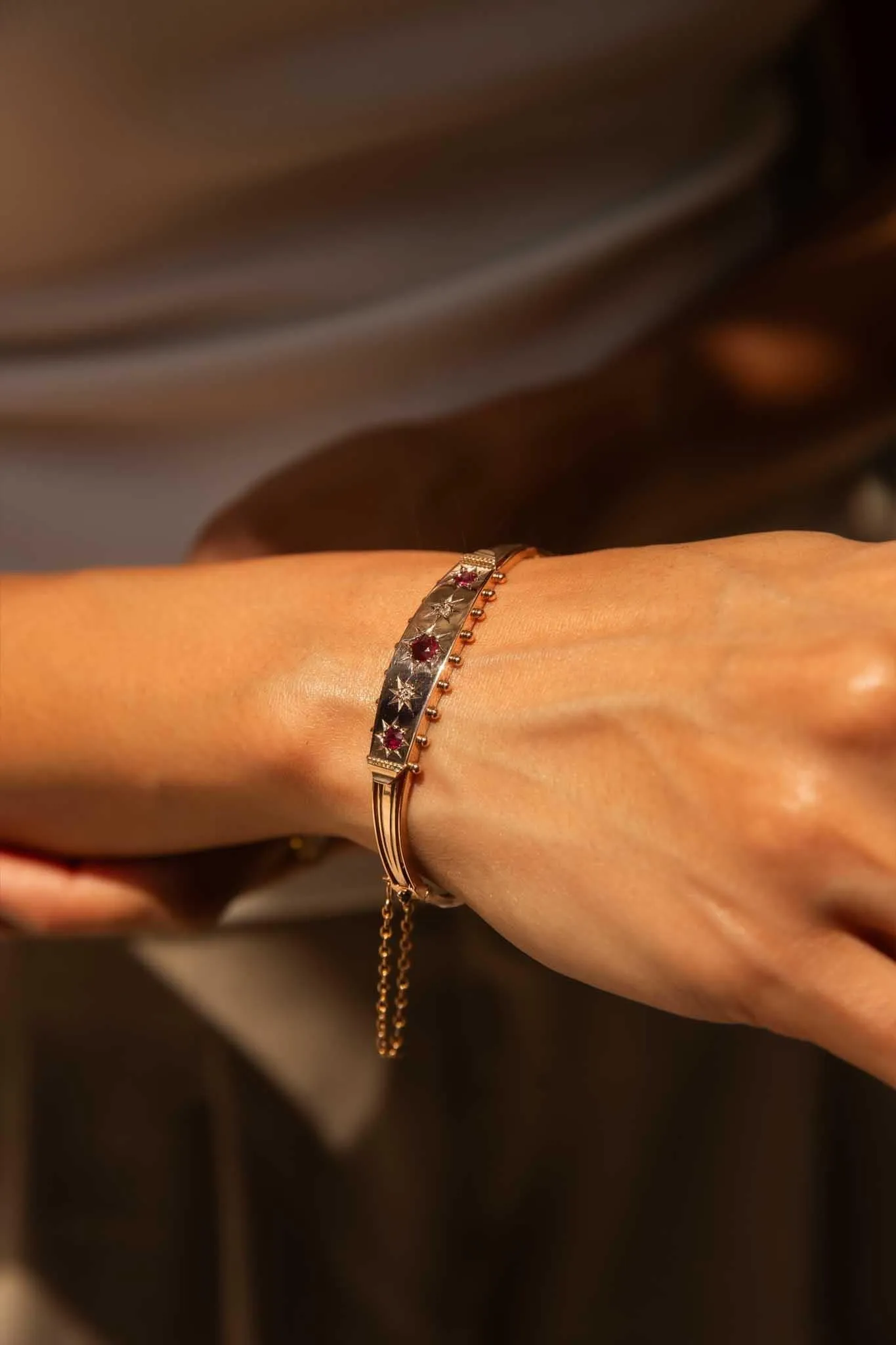 Darana Antique Edwardian Ruby & Diamond Bangle 9ct Gold