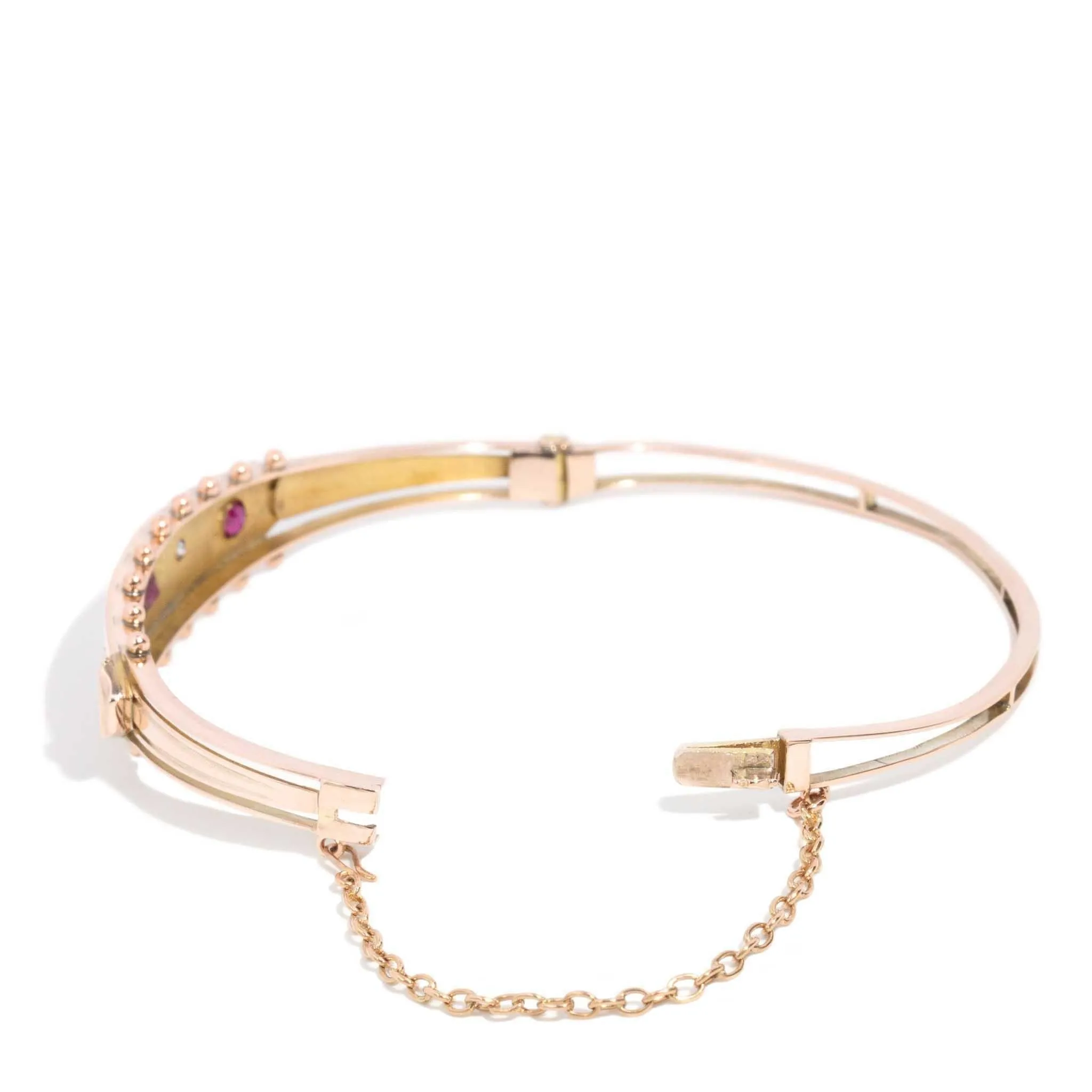 Darana Antique Edwardian Ruby & Diamond Bangle 9ct Gold