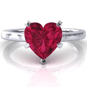 Darci Heart Ruby 5 Prong Cathedral Solitaire Engagement Ring