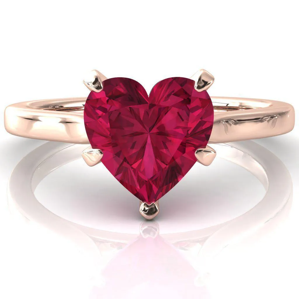 Darci Heart Ruby 5 Prong Cathedral Solitaire Engagement Ring