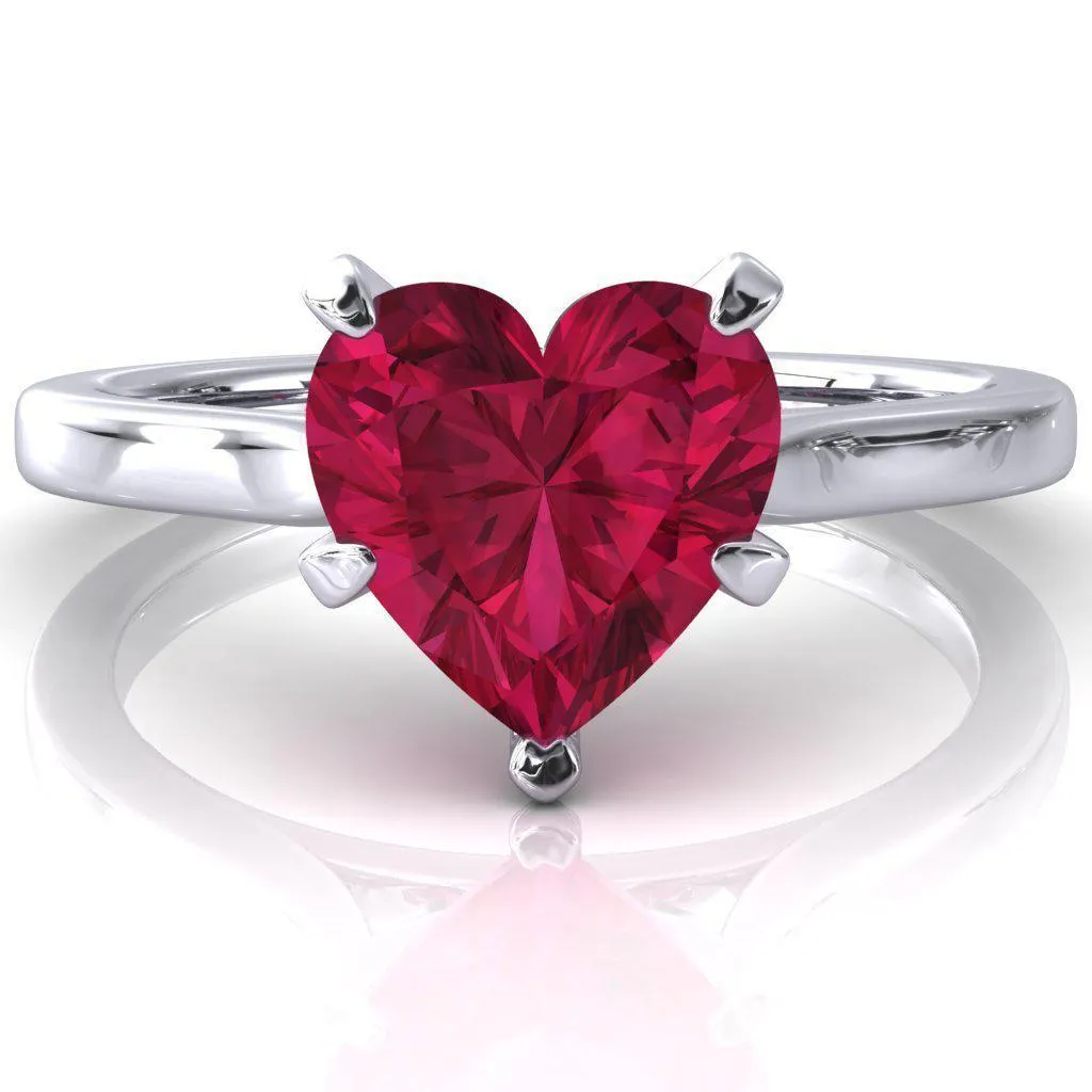 Darci Heart Ruby 5 Prong Cathedral Solitaire Engagement Ring