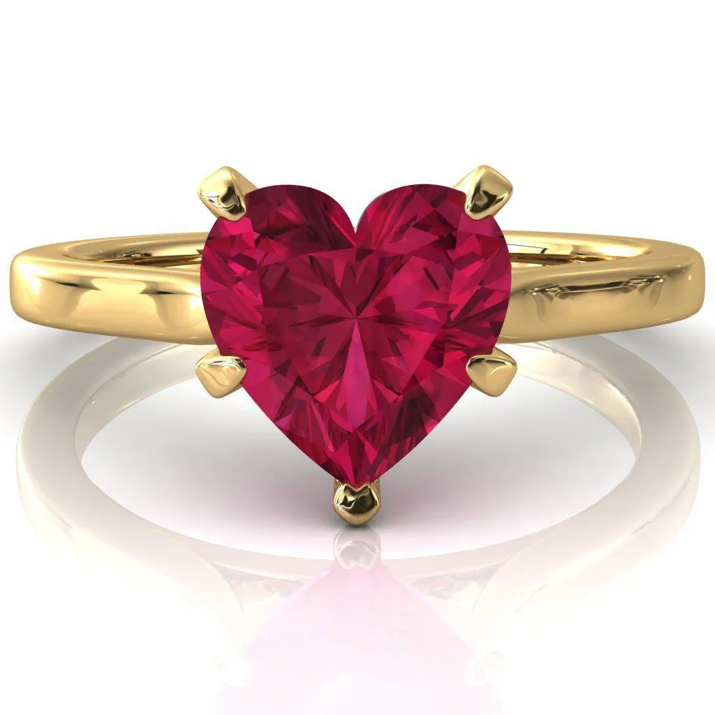 Darci Heart Ruby 5 Prong Cathedral Solitaire Engagement Ring
