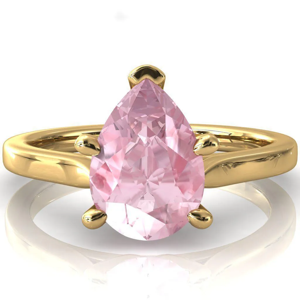 Darci Pear Pink Sapphire 5 Prong Cathedral Solitaire Engagement Ring