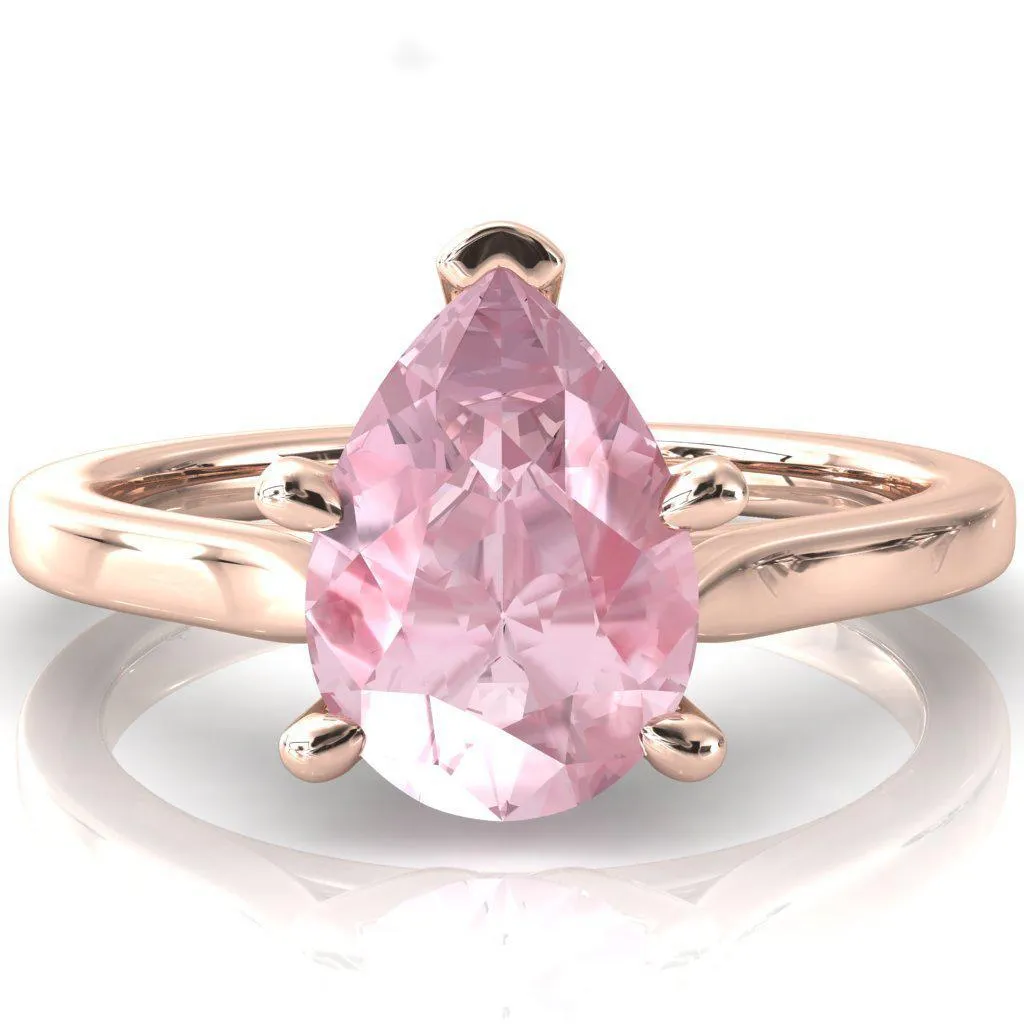 Darci Pear Pink Sapphire 5 Prong Cathedral Solitaire Engagement Ring