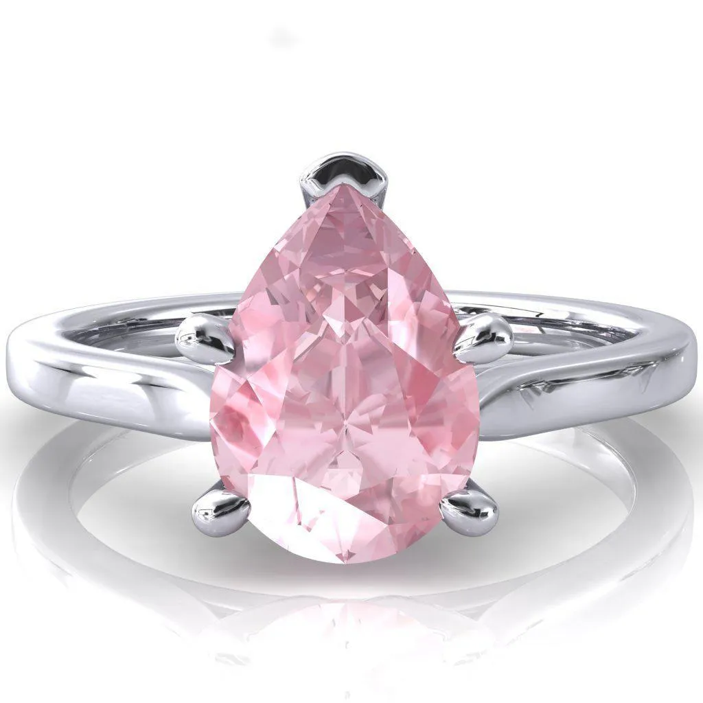 Darci Pear Pink Sapphire 5 Prong Cathedral Solitaire Engagement Ring