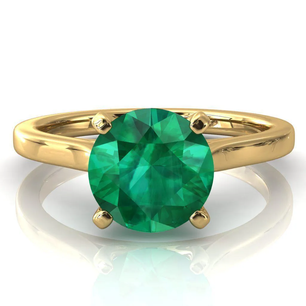 Darci Round Emerald 4 Prong Cathedral Solitaire Engagement Ring