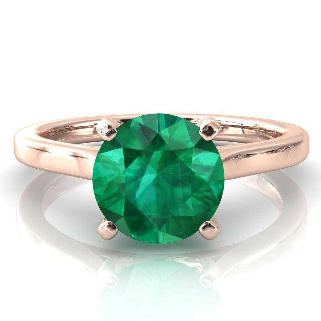 Darci Round Emerald 4 Prong Cathedral Solitaire Engagement Ring