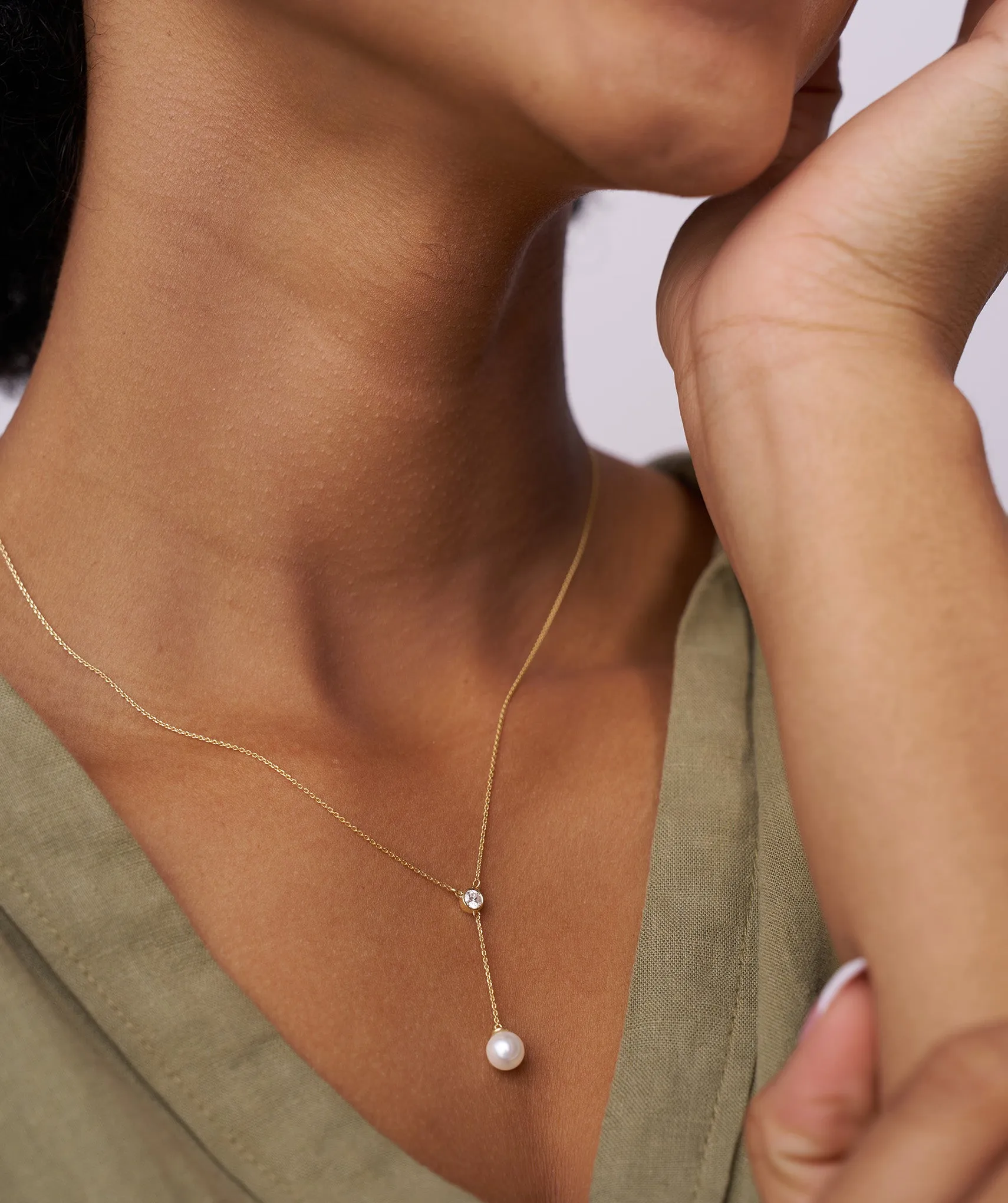 Diamond & Pearl Y Drop Necklace