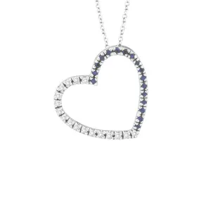 Diamond & Sapphire Heart Pendant Necklace 14K White  Gold (0.4 Ctw)